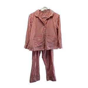 Lake Women Poplin Pajama Set in pink White striped Pockets Pull On